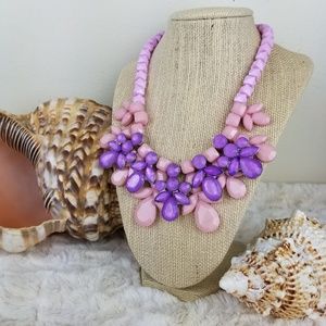 STATEMENT NECKLACE Pink and Purple Faceted Acrylic Stones